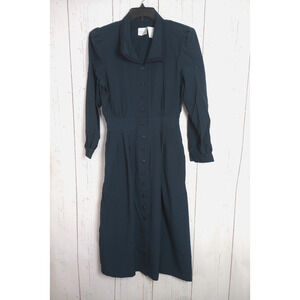 Vintage Shirt Dress Petite Large Dark Green Long Sleeve Office Halmode 1990s